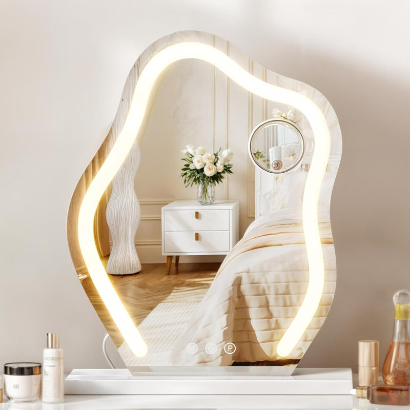 Large Makeup Vanity Mirror With LED Lights Dimmable 3 Color Light Memory Function Touch Control